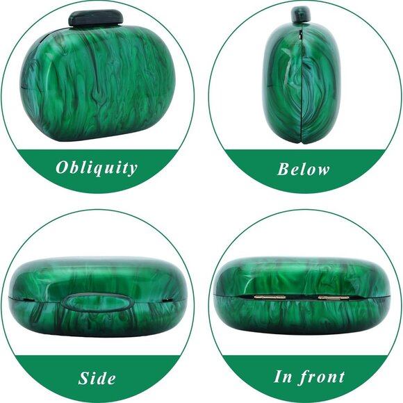 Elegant Marble Acrylic Clutch Purse for Women, Chic Shell Shape Crossbody Evenin - Picture 4 of 7